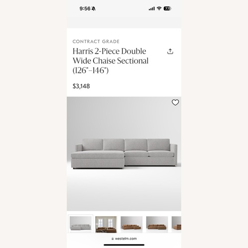 Used West Elm Harris Light Gray Fabric 2 Piece Sectional for sale on AptDeco