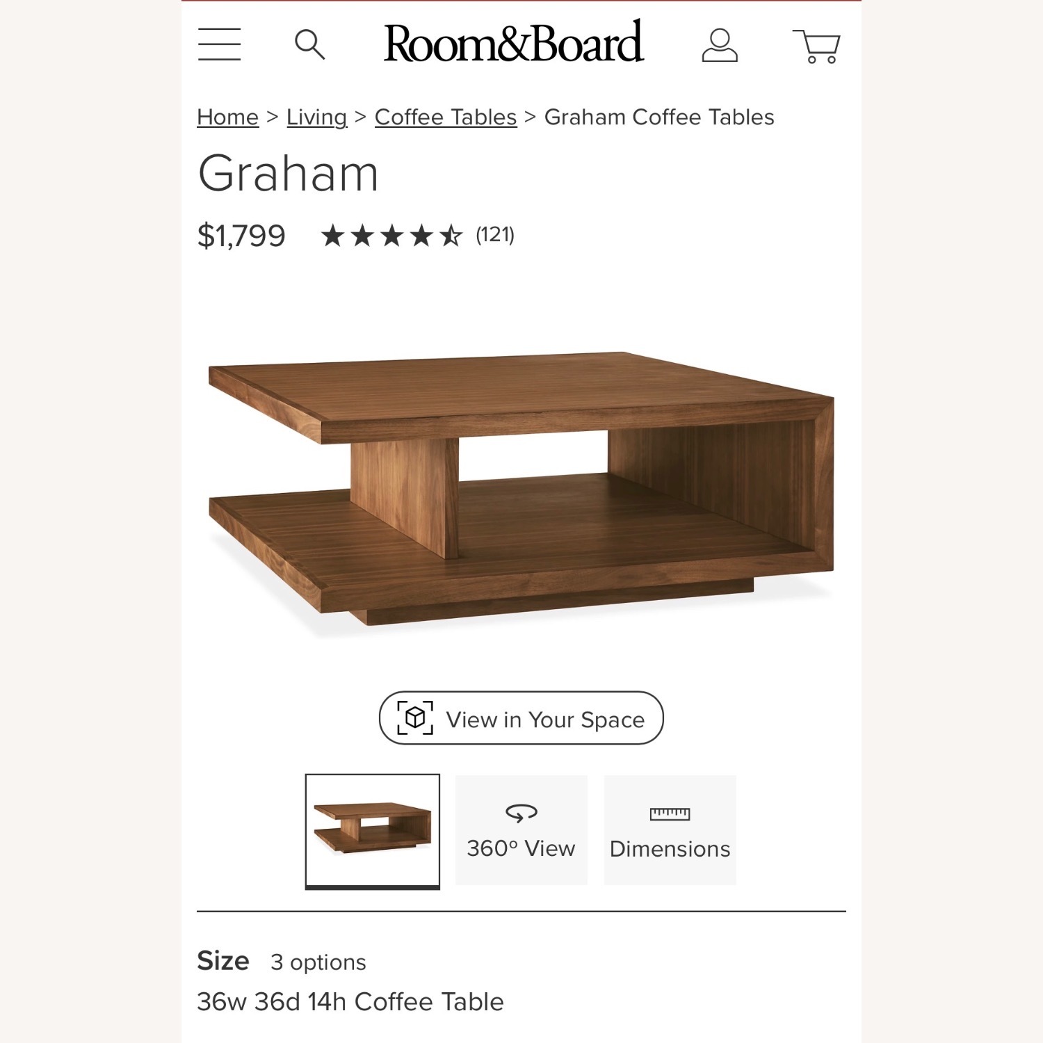 Room & Board Graham Coffee Table – Walnut - image-1
