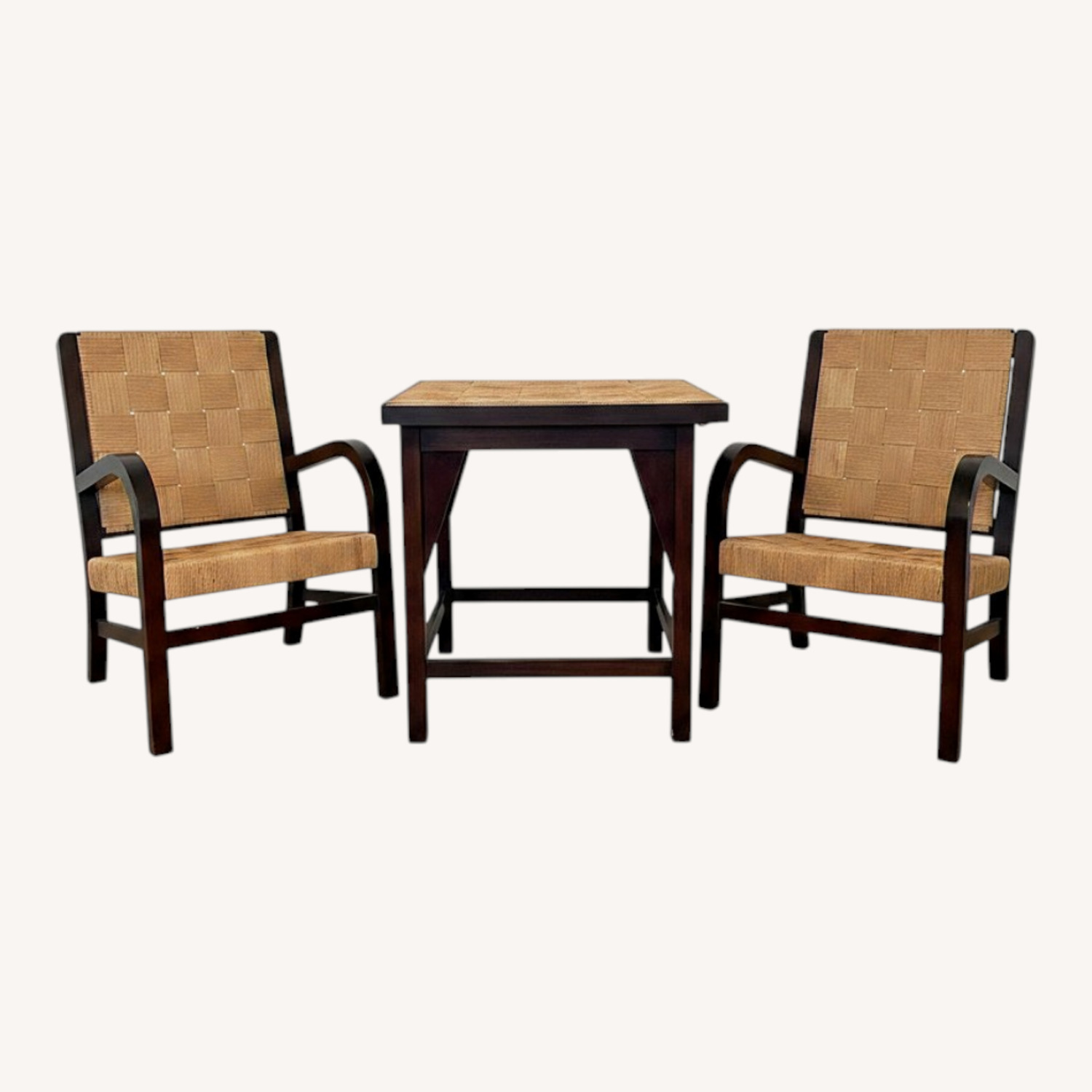 Vintage Set: SA Natural Wood/ Jute Table, 4 Chairs - image-0
