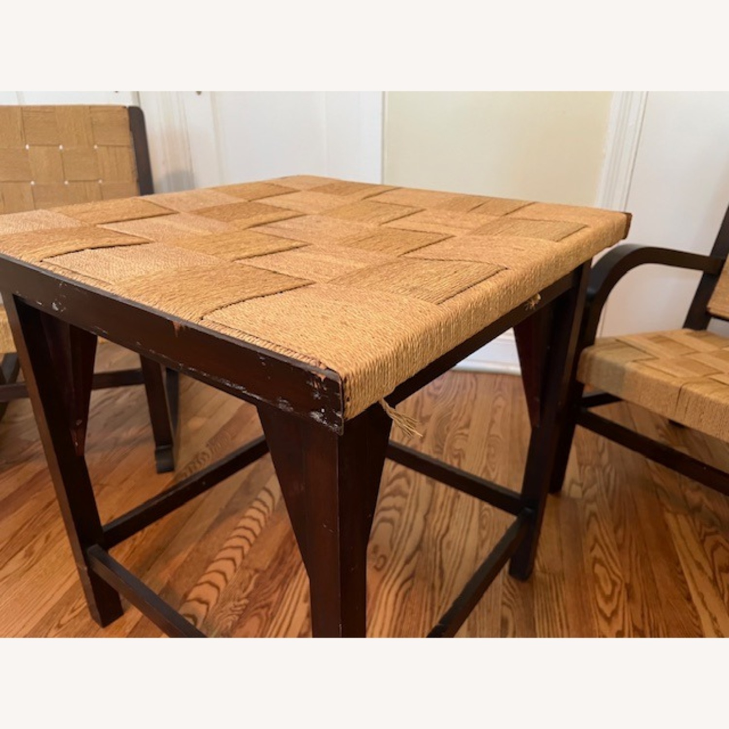 Vintage Set: SA Natural Wood/ Jute Table, 4 Chairs - image-2