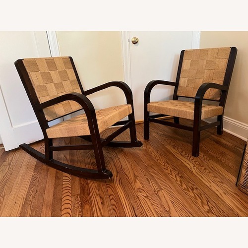 Used Vintage Set: SA Natural Wood/ Jute Table, 4 Chairs for sale on AptDeco