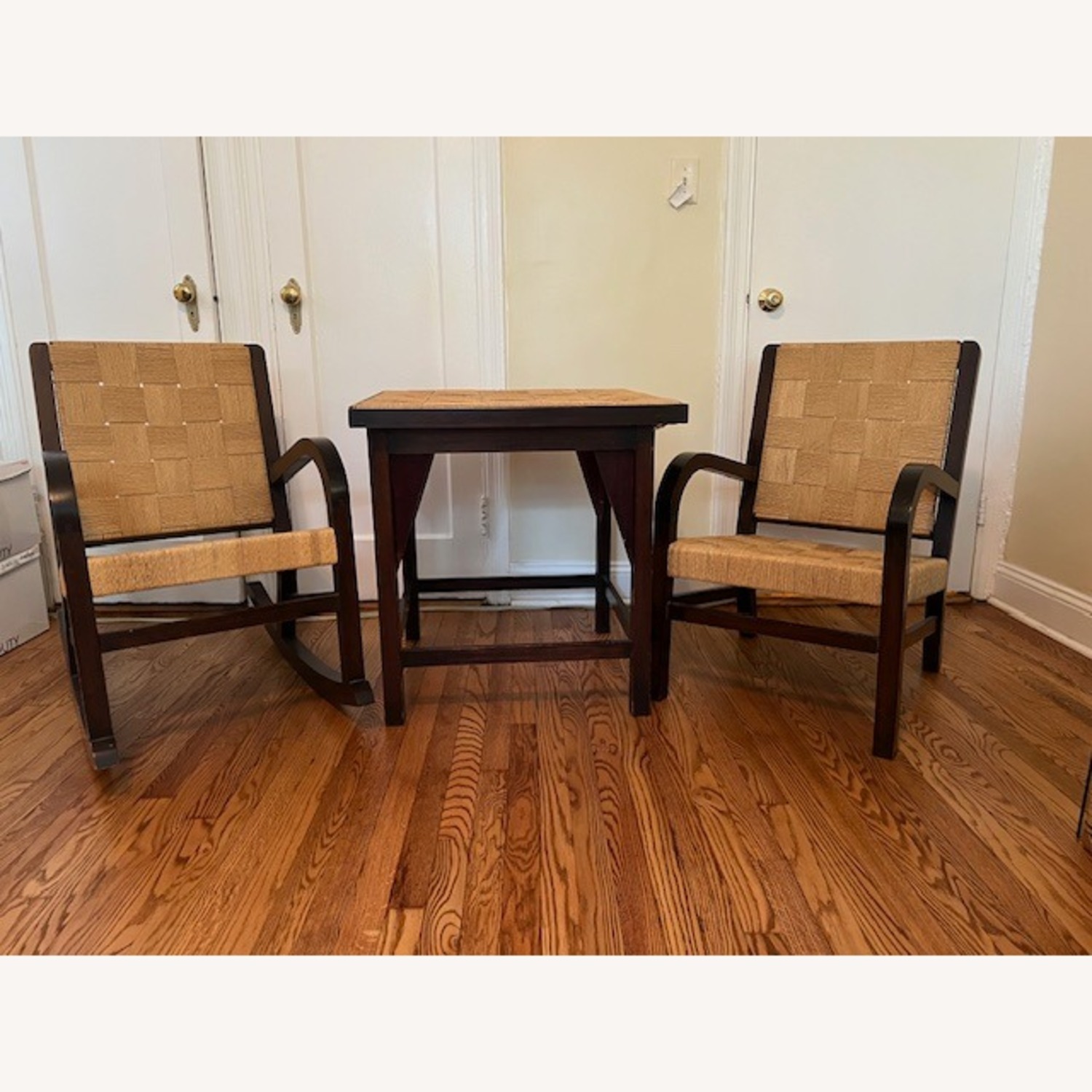 Vintage Set: SA Natural Wood/ Jute Table, 4 Chairs - image-4