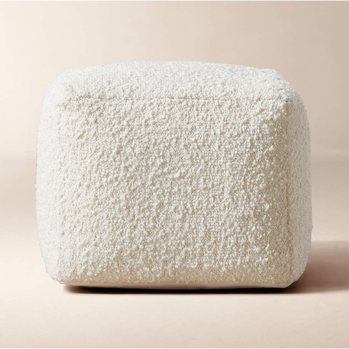 Used CB2 Boucle Ivory White Pouf for sale on AptDeco
