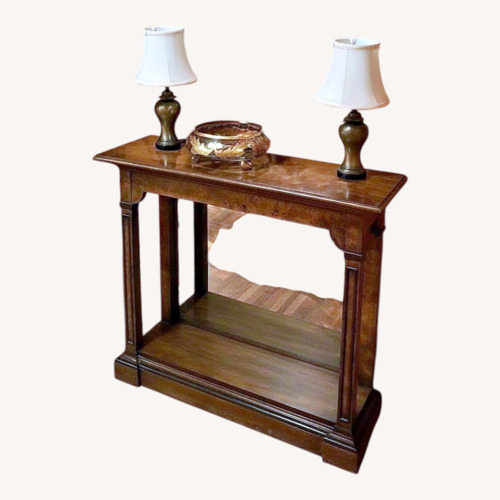 Used Vintage Burlwood Console Table with Mirrored Back for sale on AptDeco