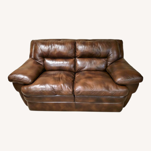 Used Jordan's Furniture Light Brown Leather Loveseat for sale on AptDeco