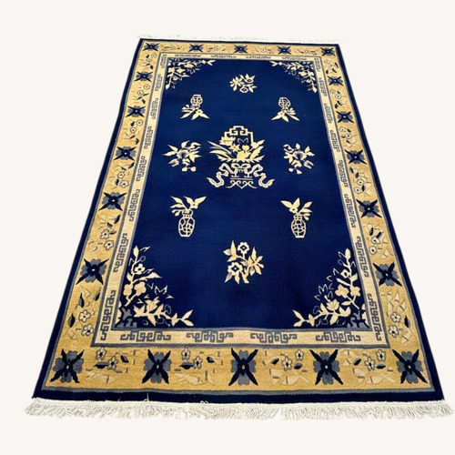 Used Vintage/Antique Blue Wool Area Rug 6' x 9' for sale on AptDeco
