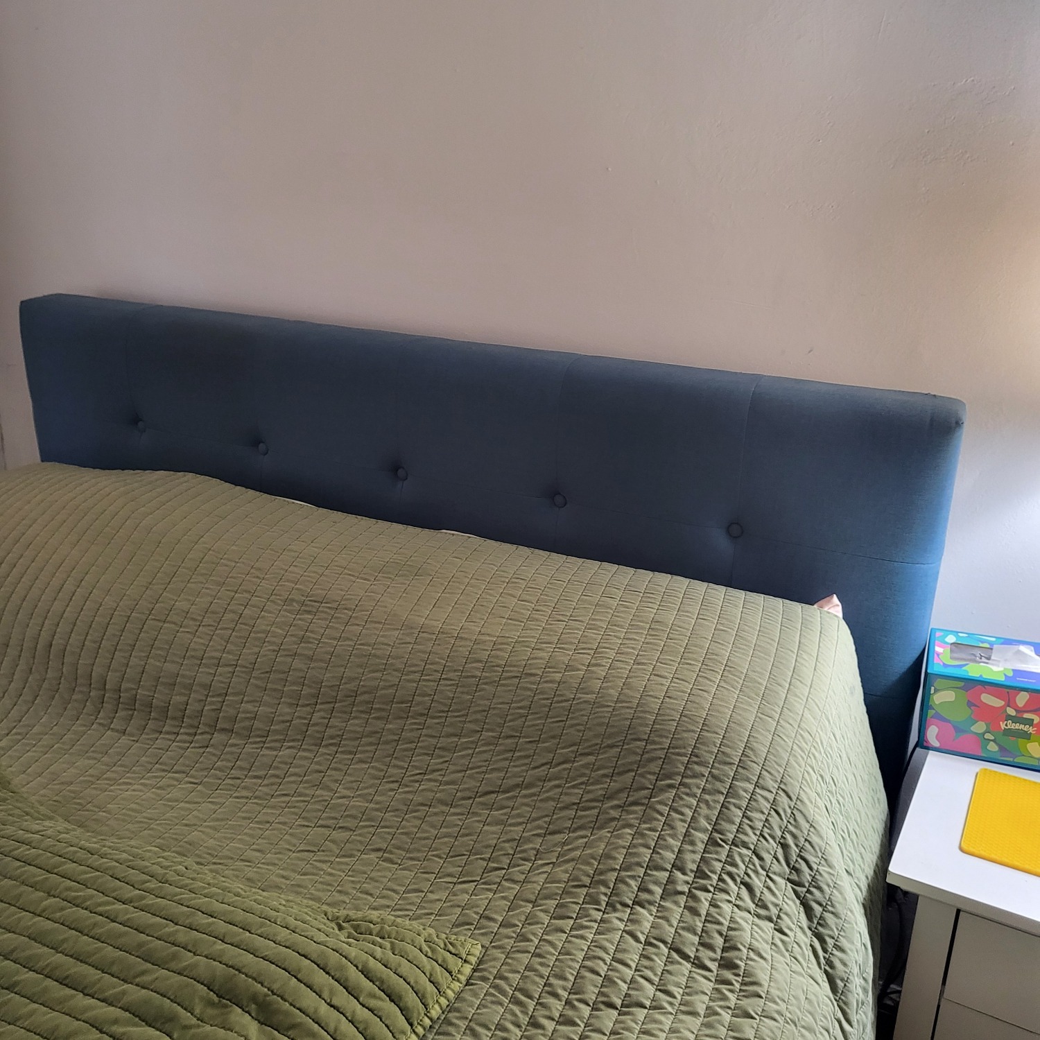 Blue Fabric Queen Bed - image-2