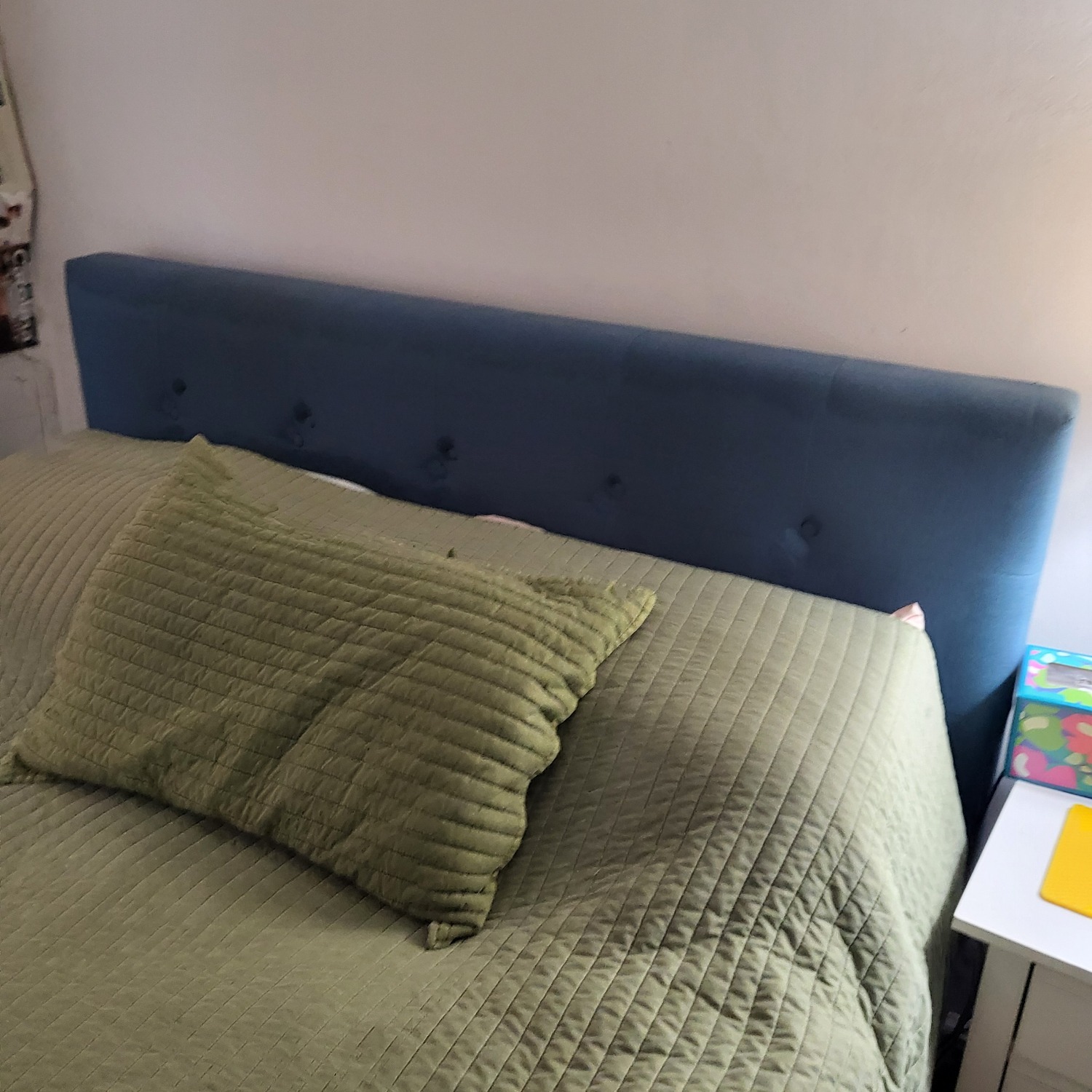 Blue Fabric Queen Bed - image-3
