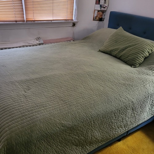 Used Blue Fabric Queen Bed for sale on AptDeco