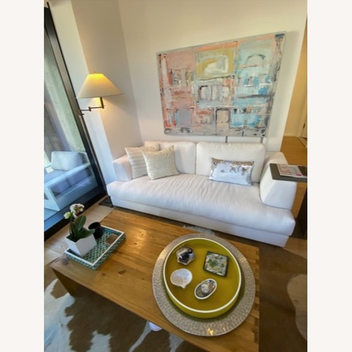 Used Restoration Hardware White Perennials Linen 7' Bench Seat Sofa for sale on AptDeco