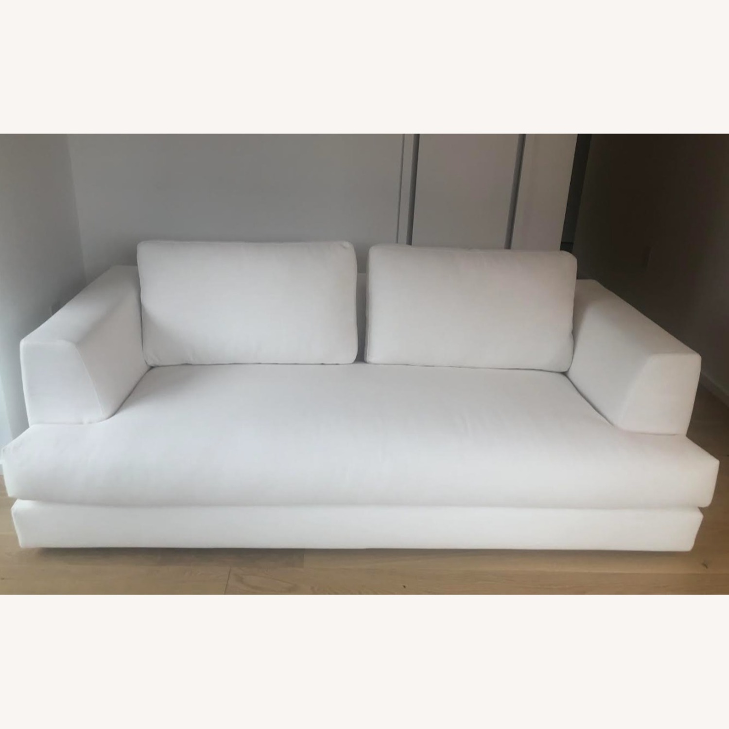 Restoration Hardware White Perennials Linen 7' Bench Seat Sofa - image-3