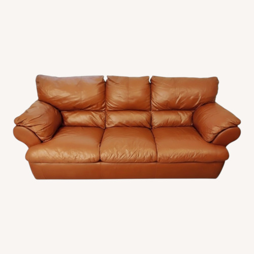 Used Natuzzi Cognac Custom Made Italian Leather Twin Sofas 92" for sale on AptDeco