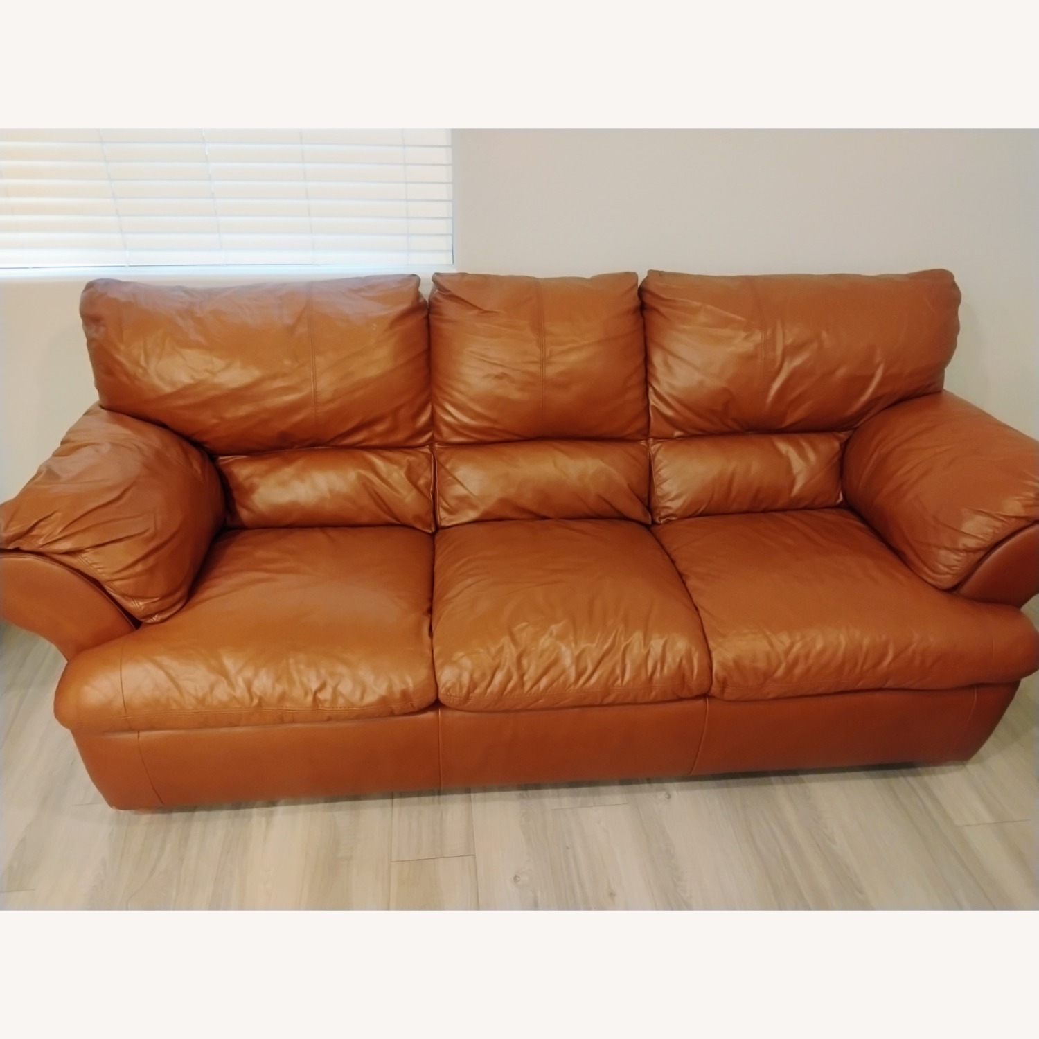 Natuzzi Cognac Custom Made Italian Leather Twin Sofas 92" - image-1