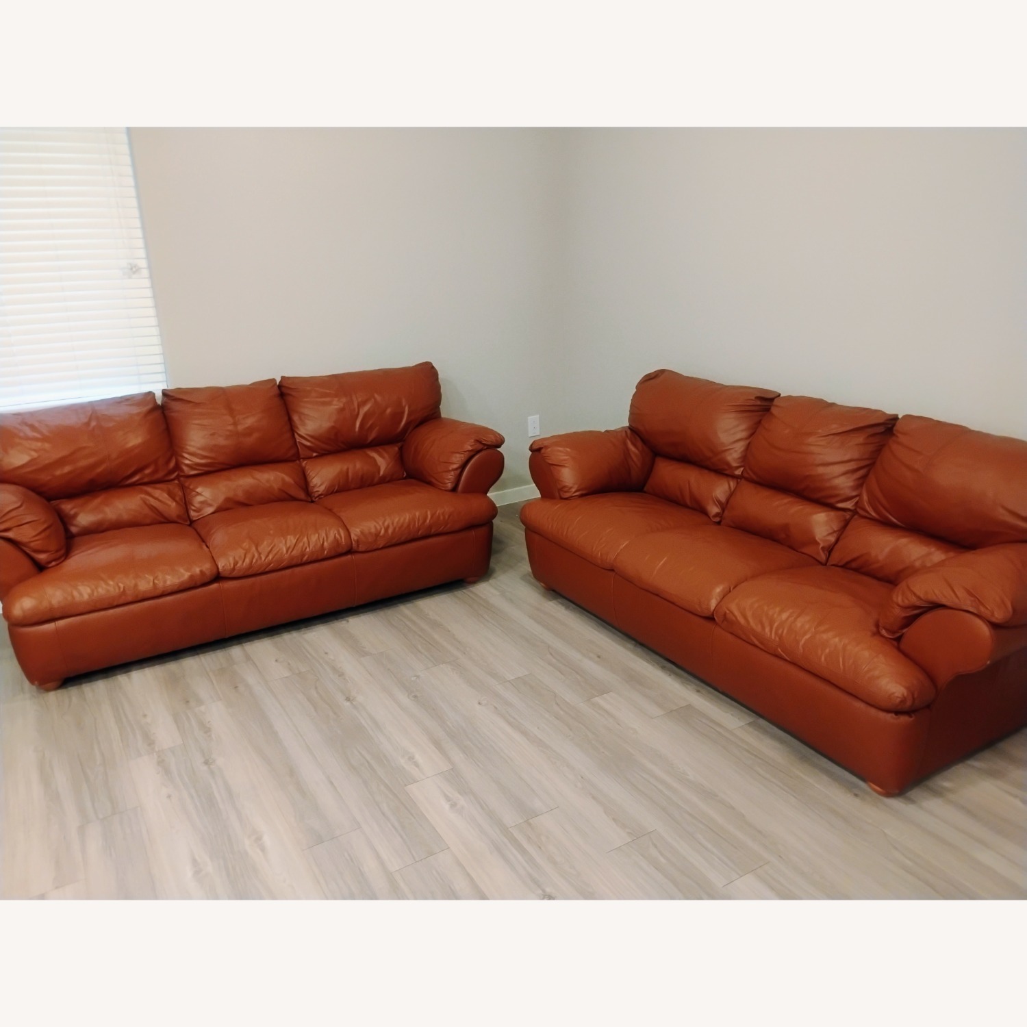 Natuzzi Cognac Custom Made Italian Leather Twin Sofas 92" - image-3