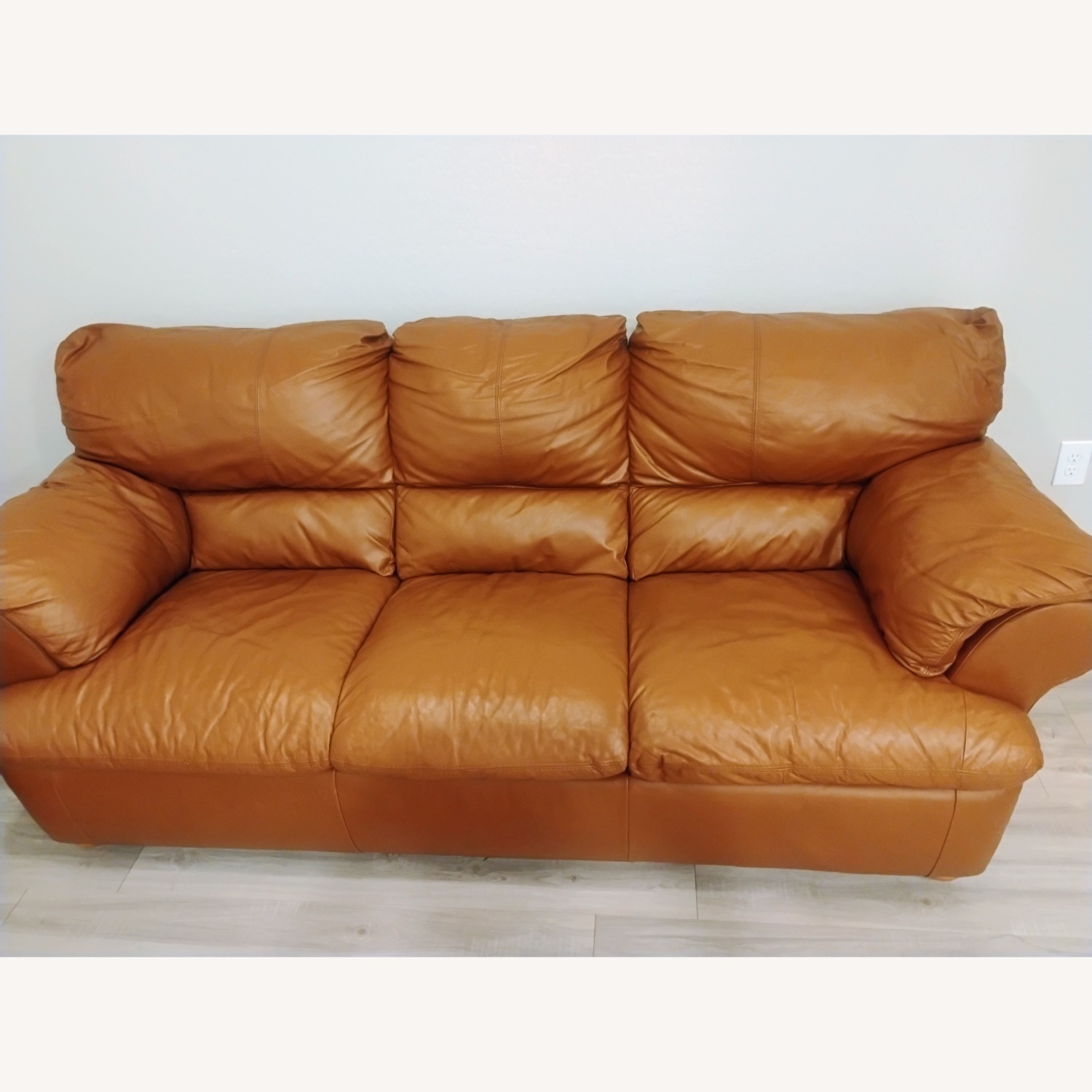 Natuzzi Cognac Custom Made Italian Leather Twin Sofas 92" - image-2