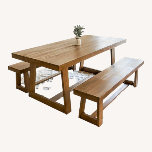 Used Wayfair Linzy Light Brown Wood Dining Table + Bench for sale on AptDeco