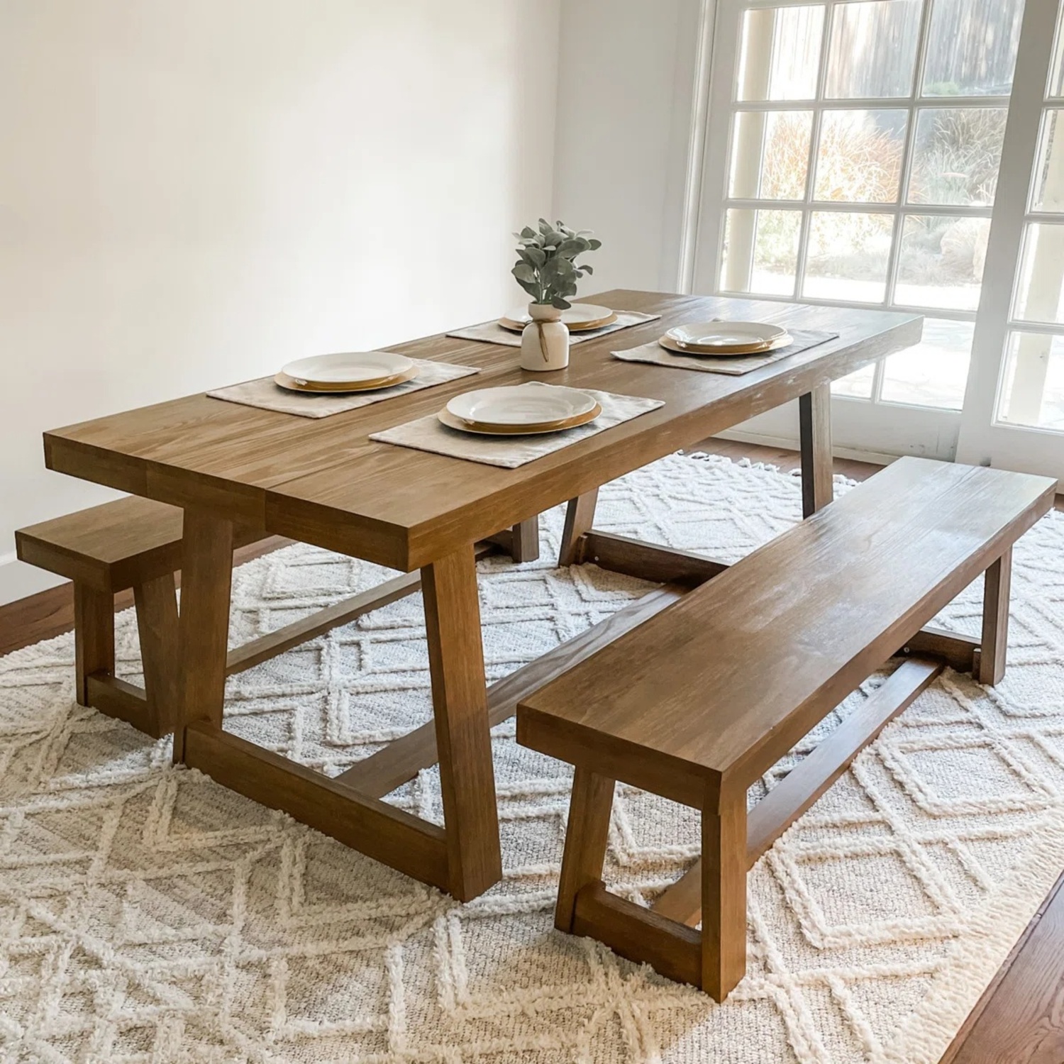 Wayfair Linzy Light Brown Wood Dining Table + Bench - image-5