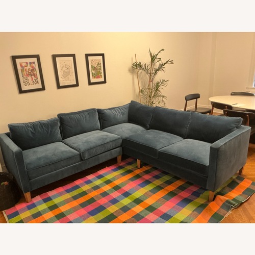Used Maiden Home Velvet Blue Stanton Sofa Sectional for sale on AptDeco