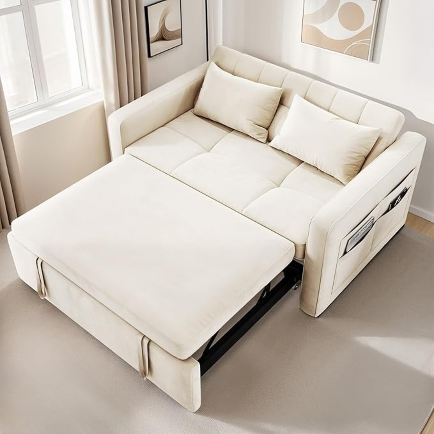 Natural Velvet Sleeper Sofa - image-8