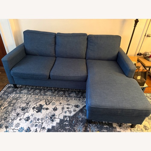 Used Bob's Discount Furniture Blue Fabric Loveseat for sale on AptDeco
