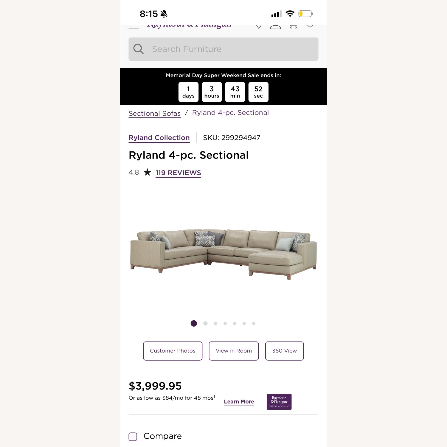 Raymour & Flanigan Sectional 4 Pcs - image-3