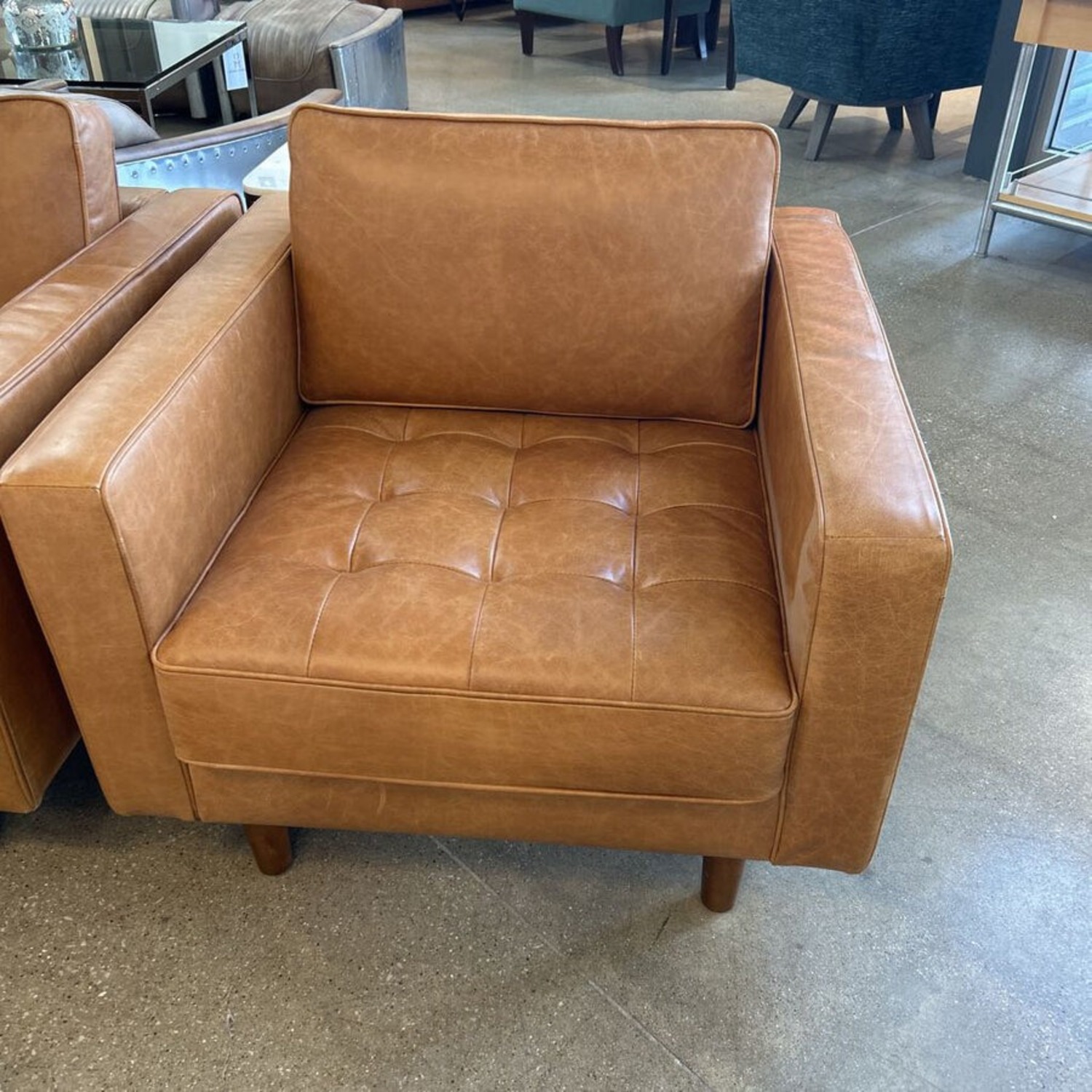 MCM Leather Button Tufted Lounge Chair - image-1