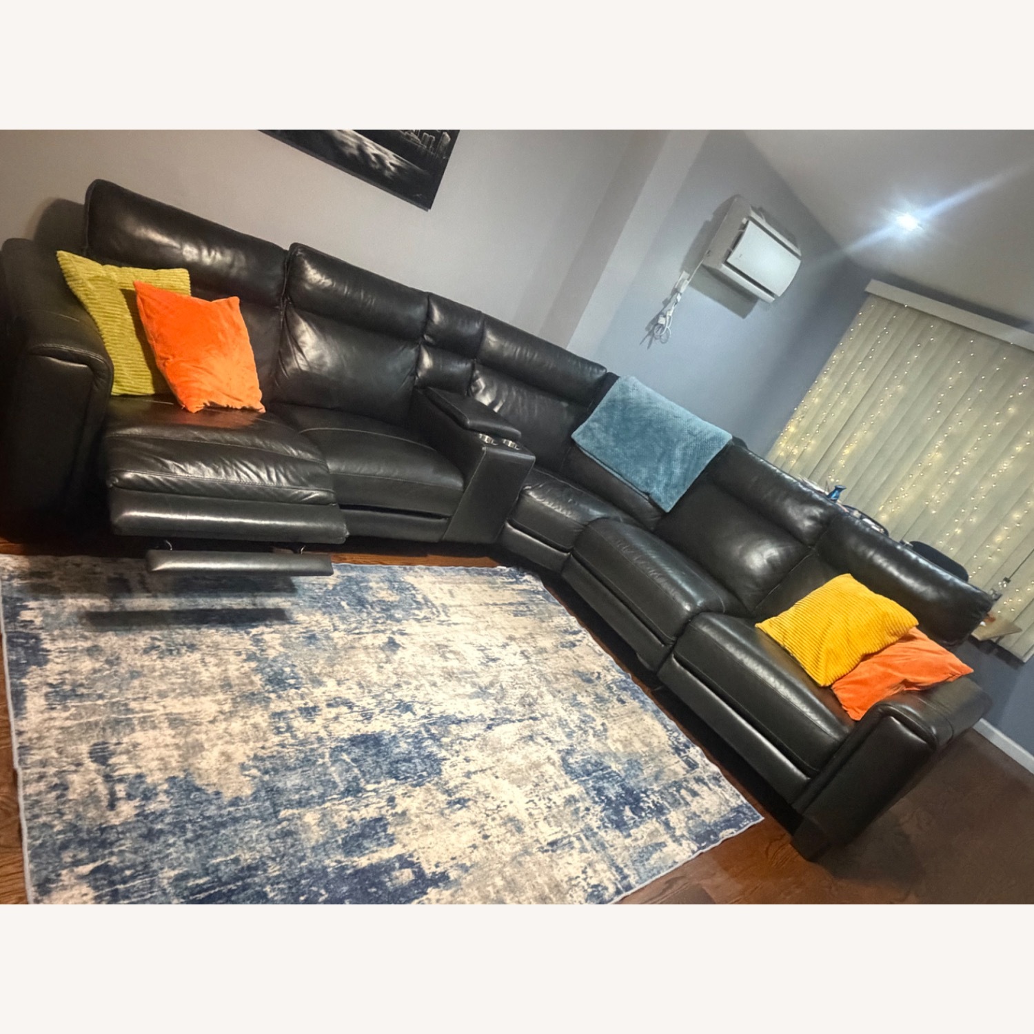 Raymour & Flanigan Black Leather Sectional - image-1