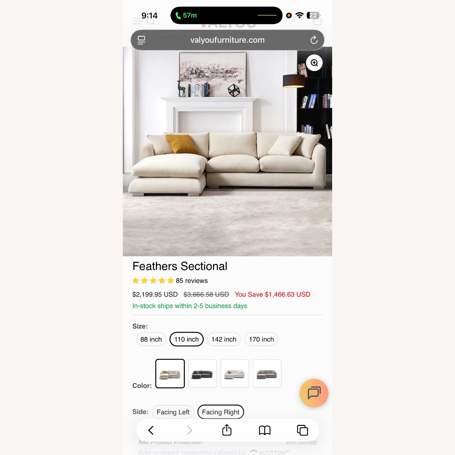 Valyou Feathers Sectional Sofa 110’ - image-1