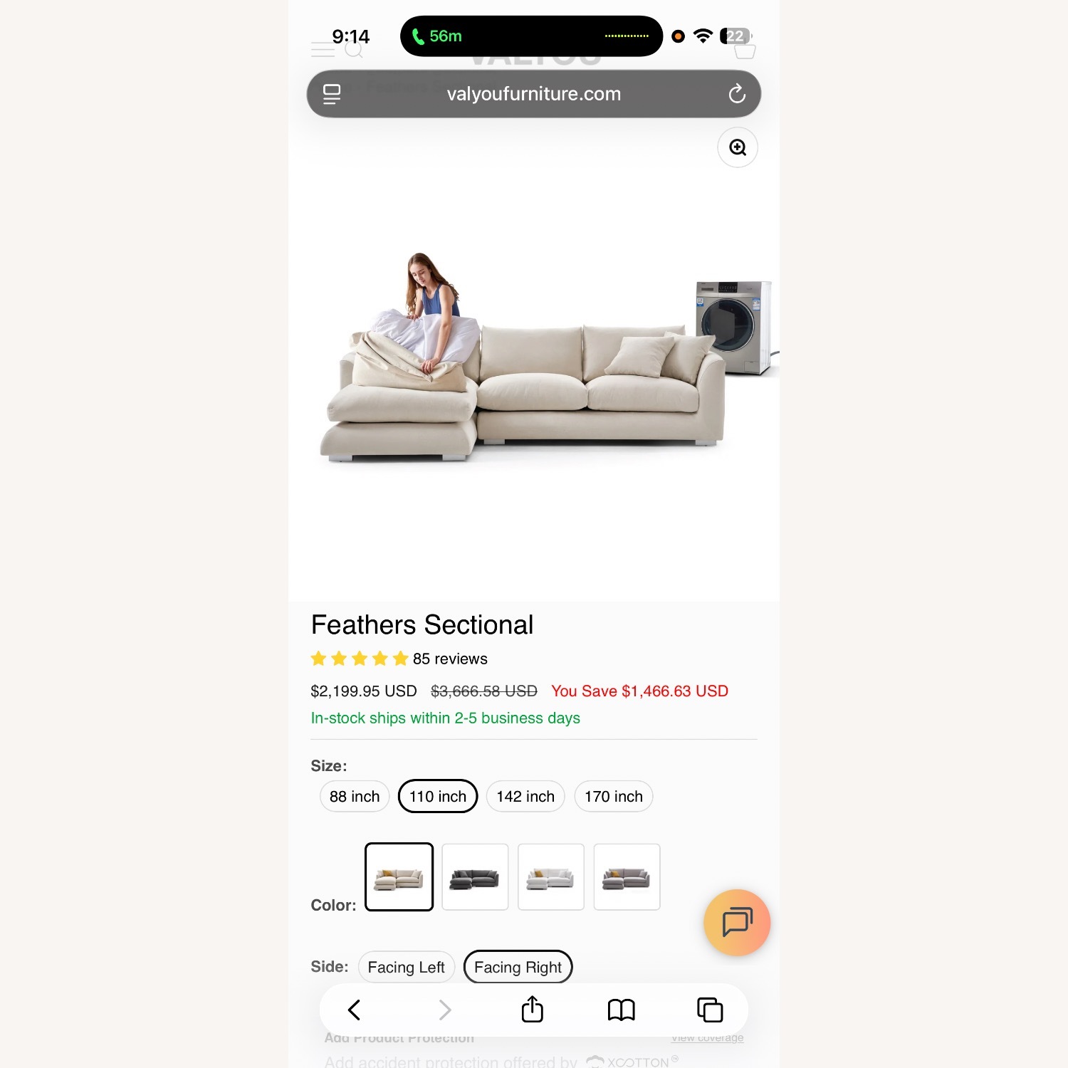 Valyou Feathers Sectional Sofa 110’ - image-2