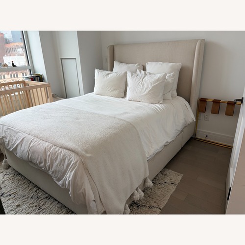Used Serena & Lily Wickham Natural Linen Queen Bed for sale on AptDeco