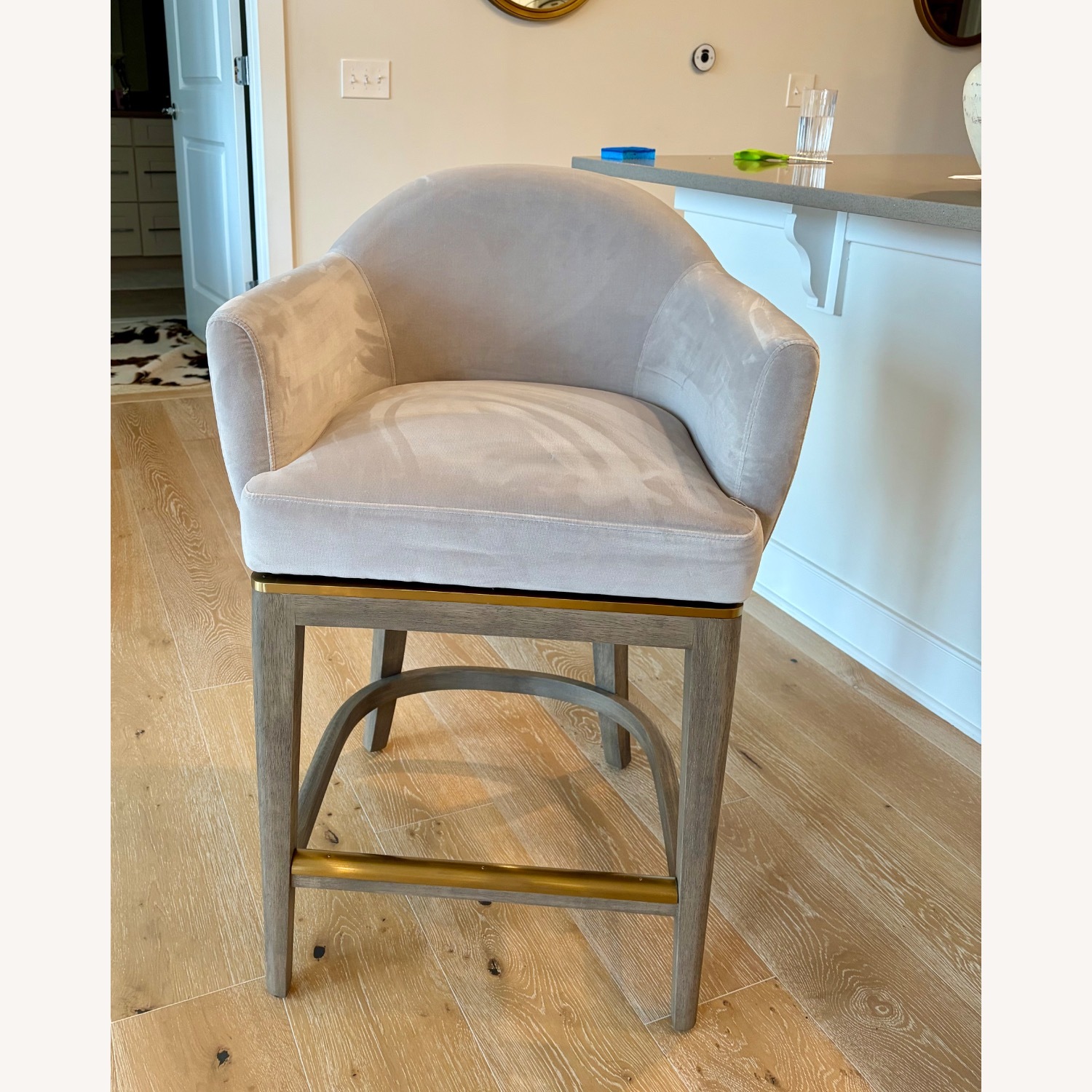Frontgate Light Gray Velvet Stools - image-1