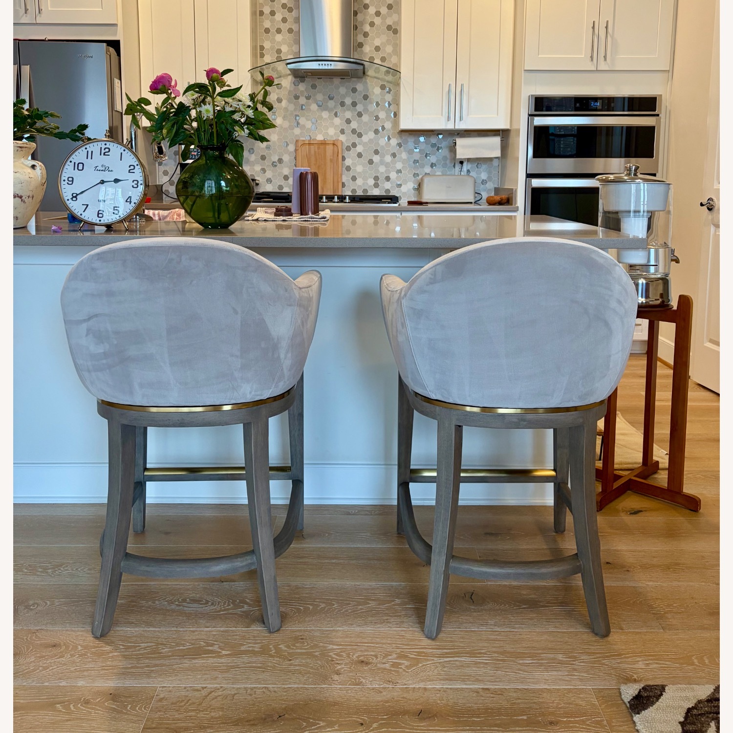 Frontgate Light Gray Velvet Stools - image-2