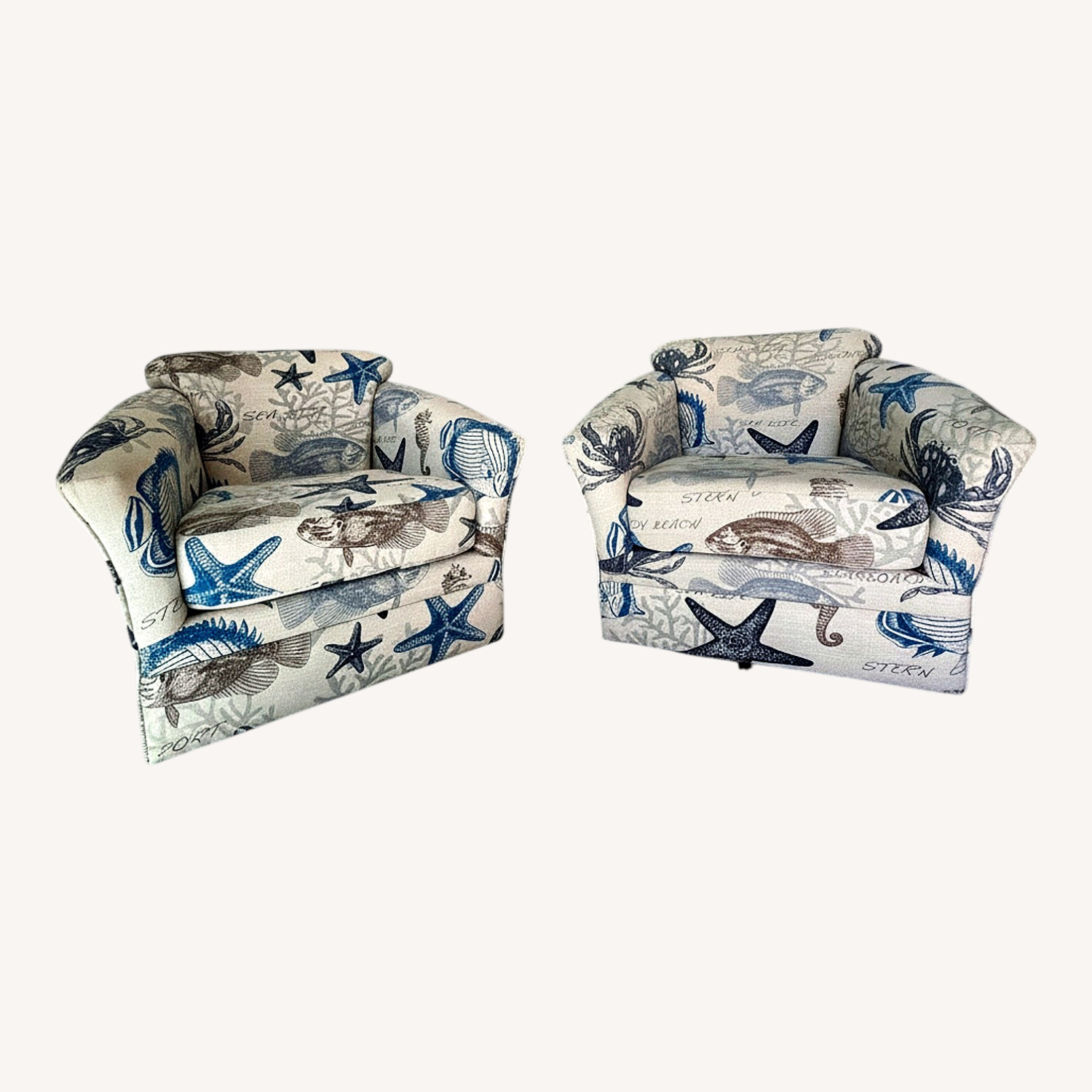 Custom Club Chairs | Coastal Nautical Print - image-0