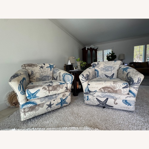 Used Custom Club Chairs | Coastal Nautical Print for sale on AptDeco