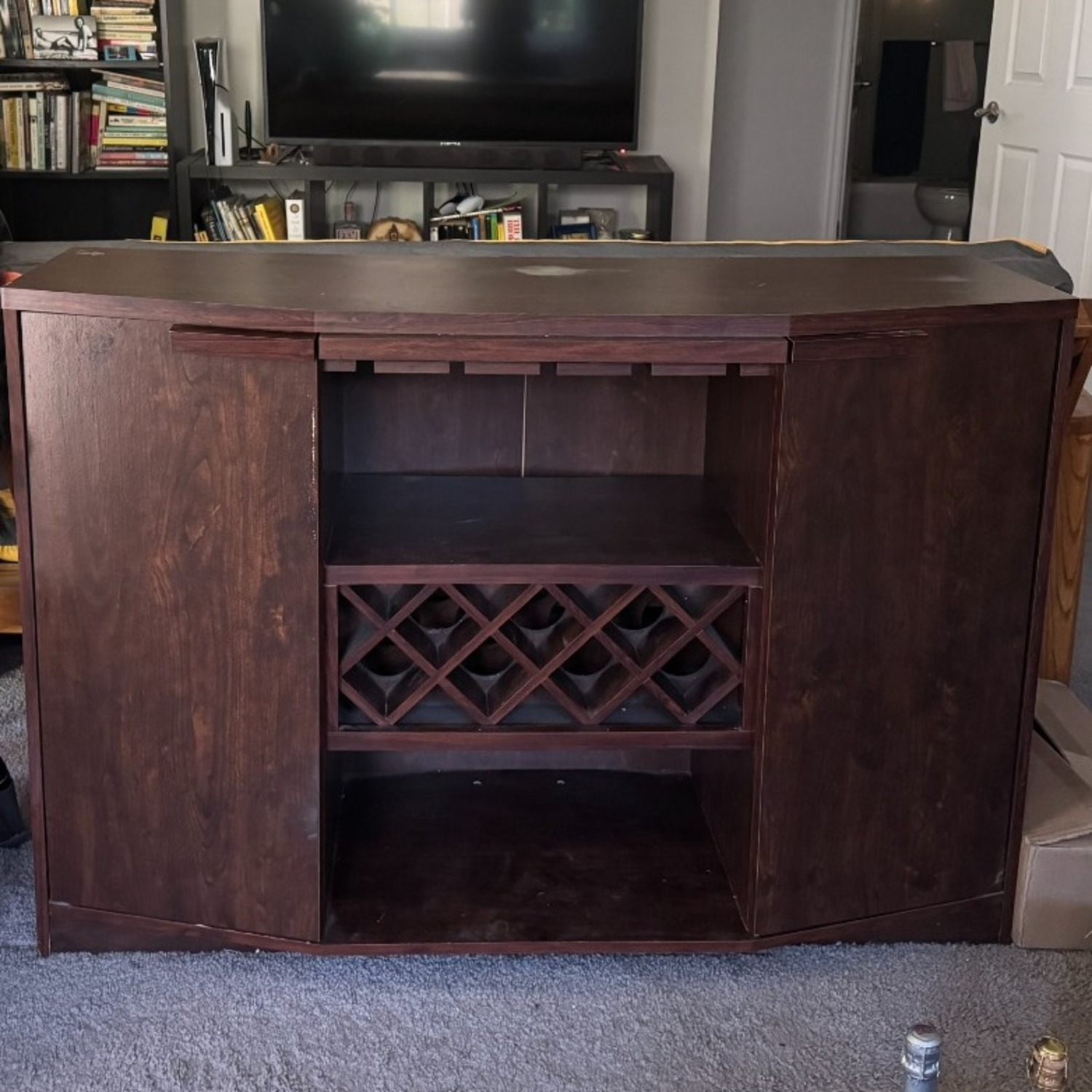 Dark Brown Wood Veneer Bar Cart - image-1