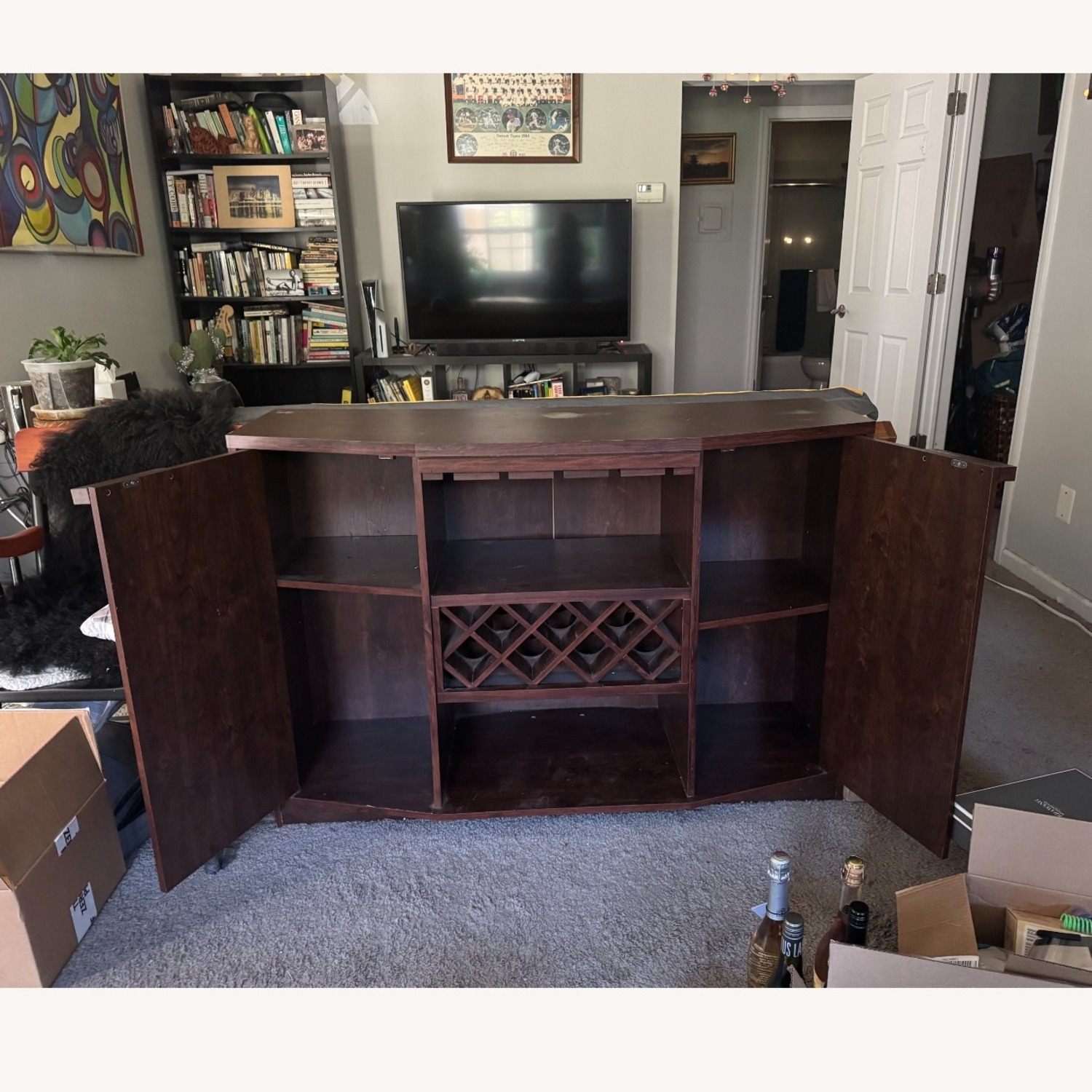 Dark Brown Wood Veneer Bar Cart - image-2