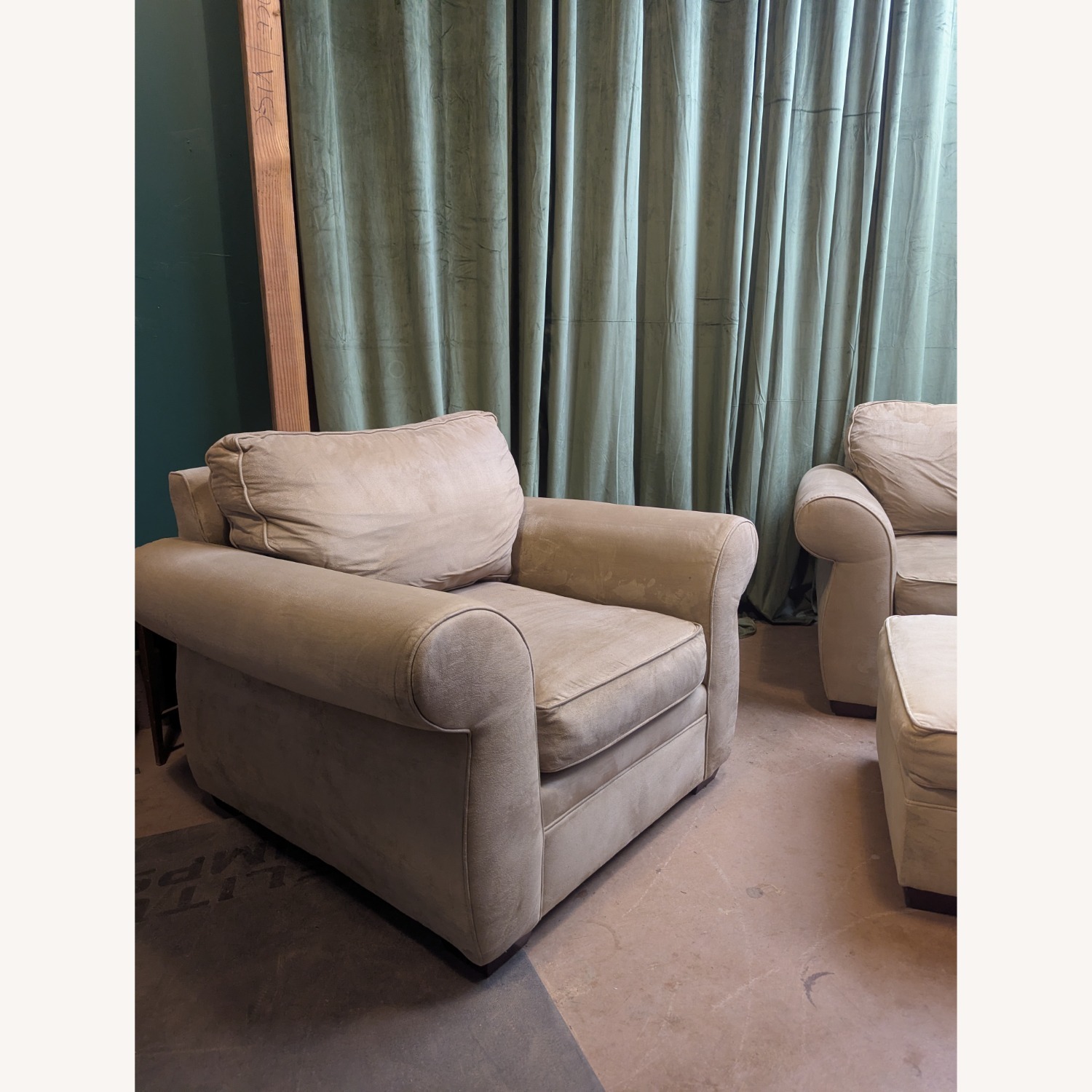Pottery Barn Armchair Set + Ottoman in Suede - image-2