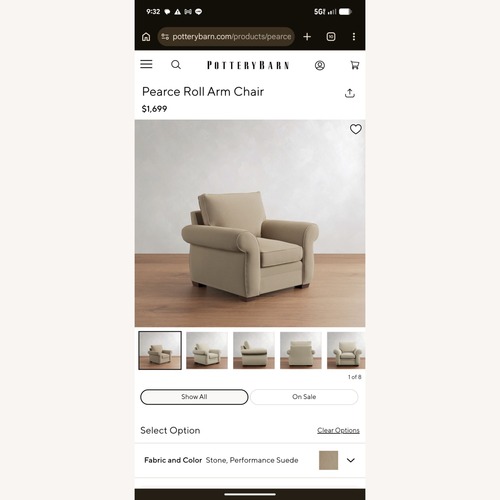 Used Pottery Barn Armchair Set + Ottoman in Suede  for sale on AptDeco