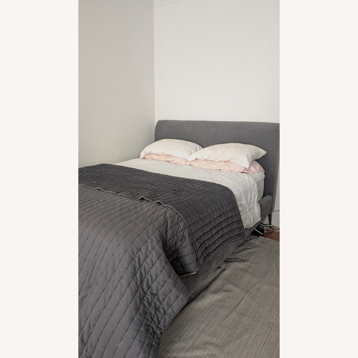 West Elm Andes Dark Gray Velvet Queen Bed - image-4