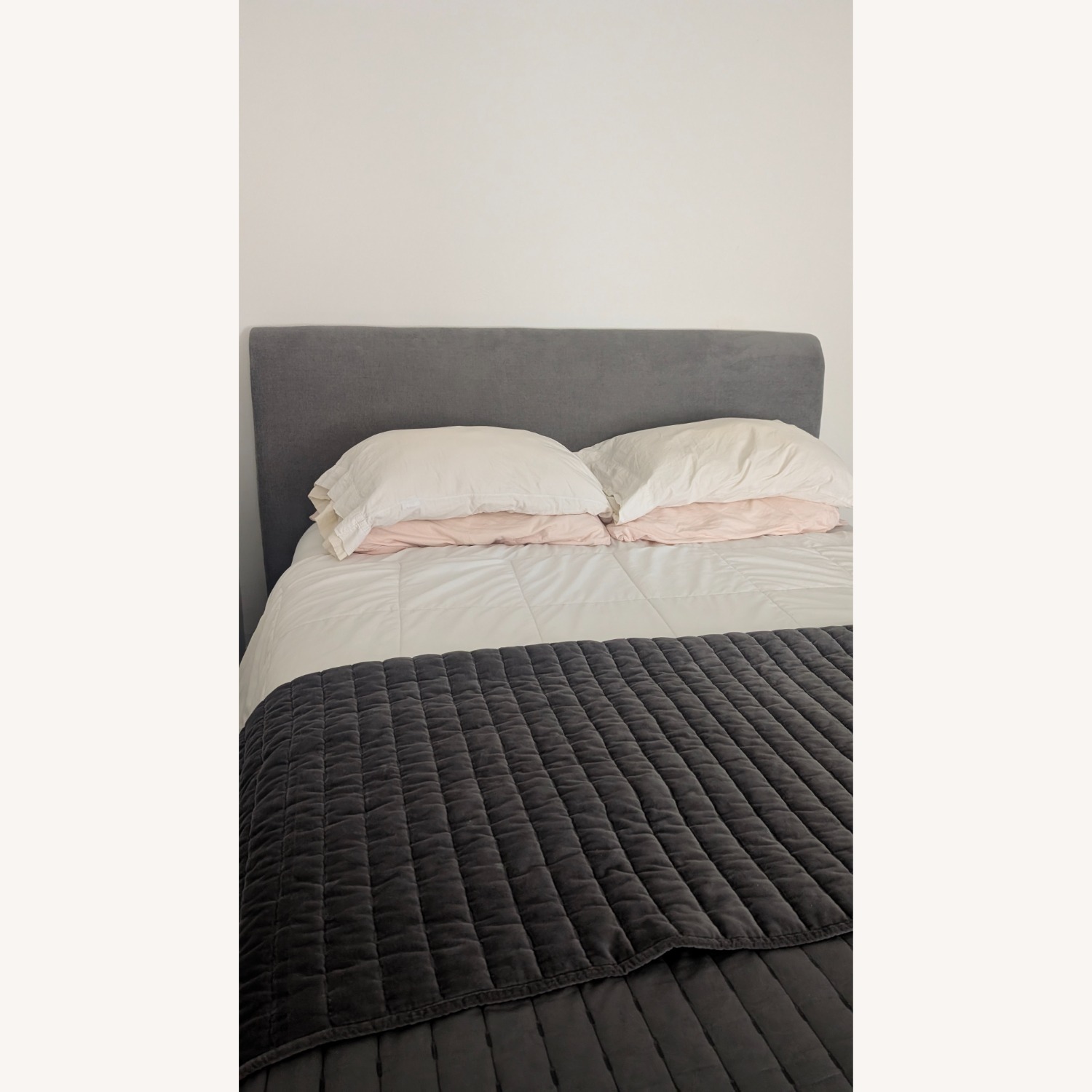 West Elm Andes Dark Gray Velvet Queen Bed - image-5