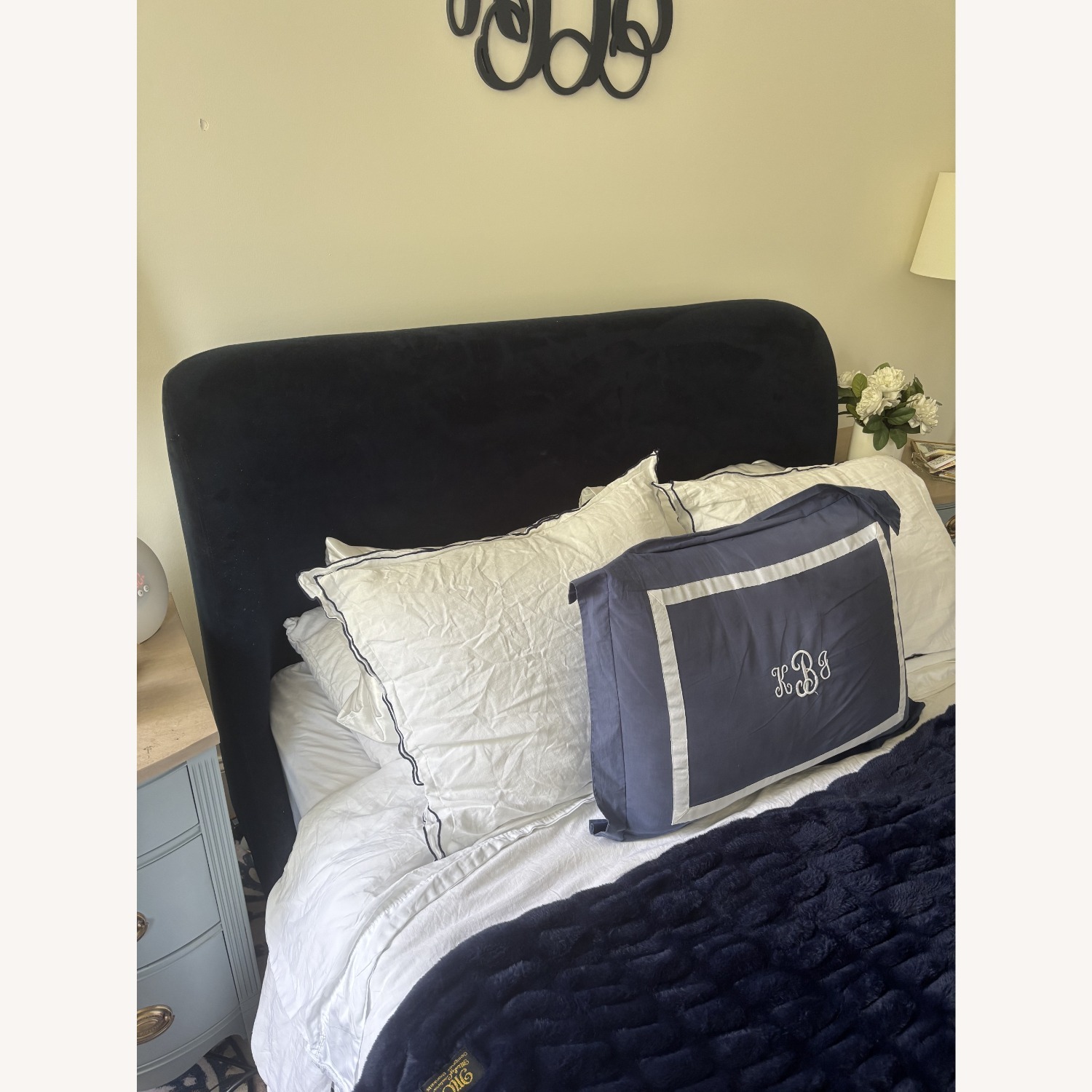 West Elm Blue Velvet Full Bedframe - image-4