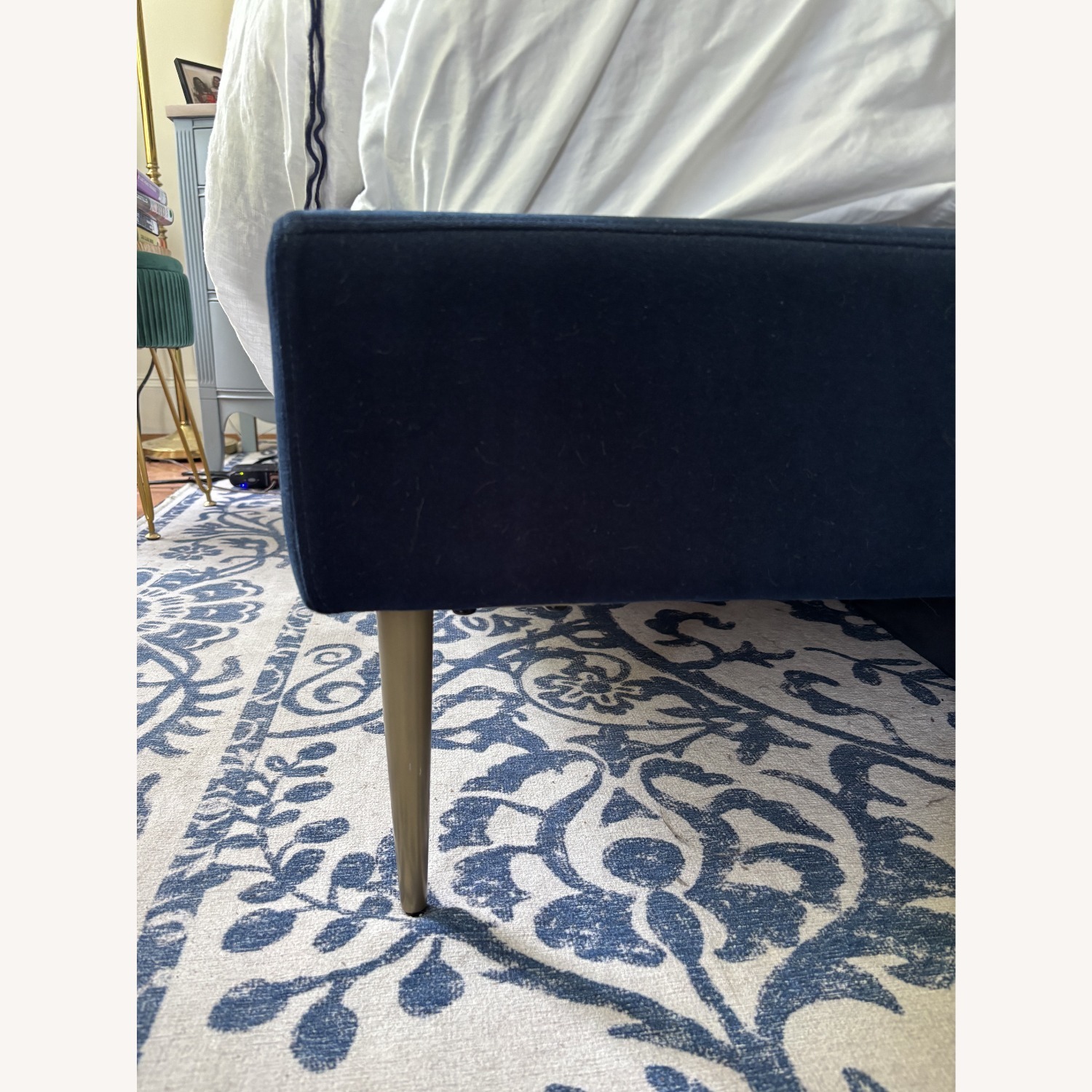 West Elm Blue Velvet Full Bedframe - image-5