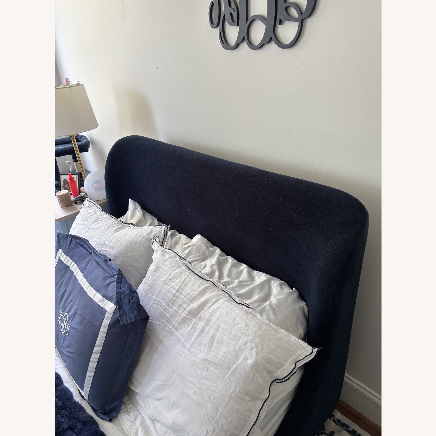 West Elm Blue Velvet Full Bedframe - image-3