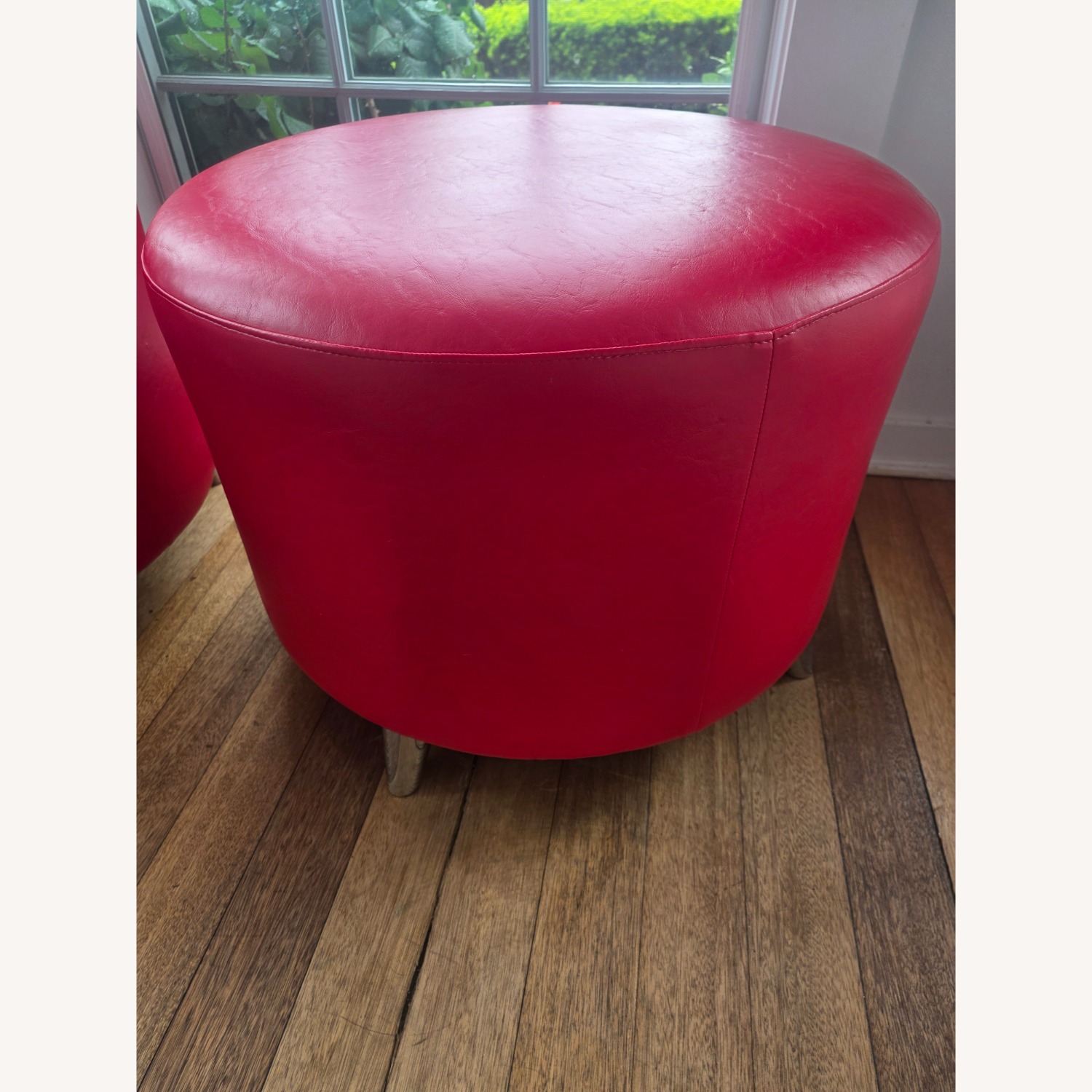 Red Grained Vinyl Ottoman - image-1