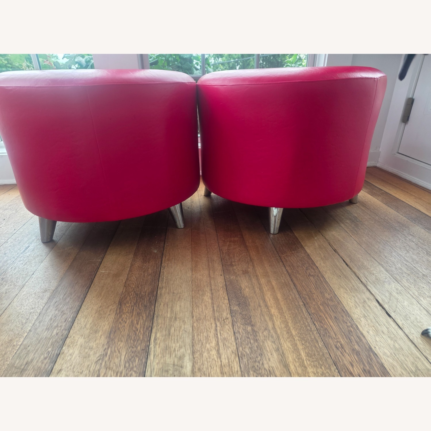 Red Grained Vinyl Ottoman - image-5