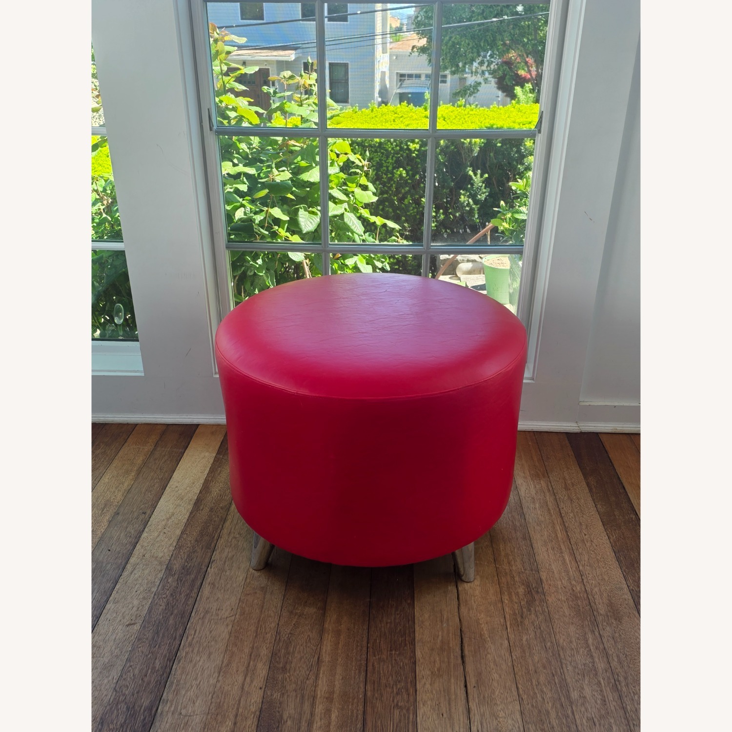 Red Grained Vinyl Ottoman - image-6