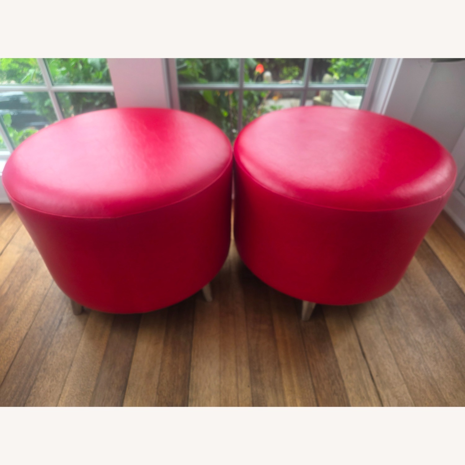 Red Grained Vinyl Ottoman - image-2