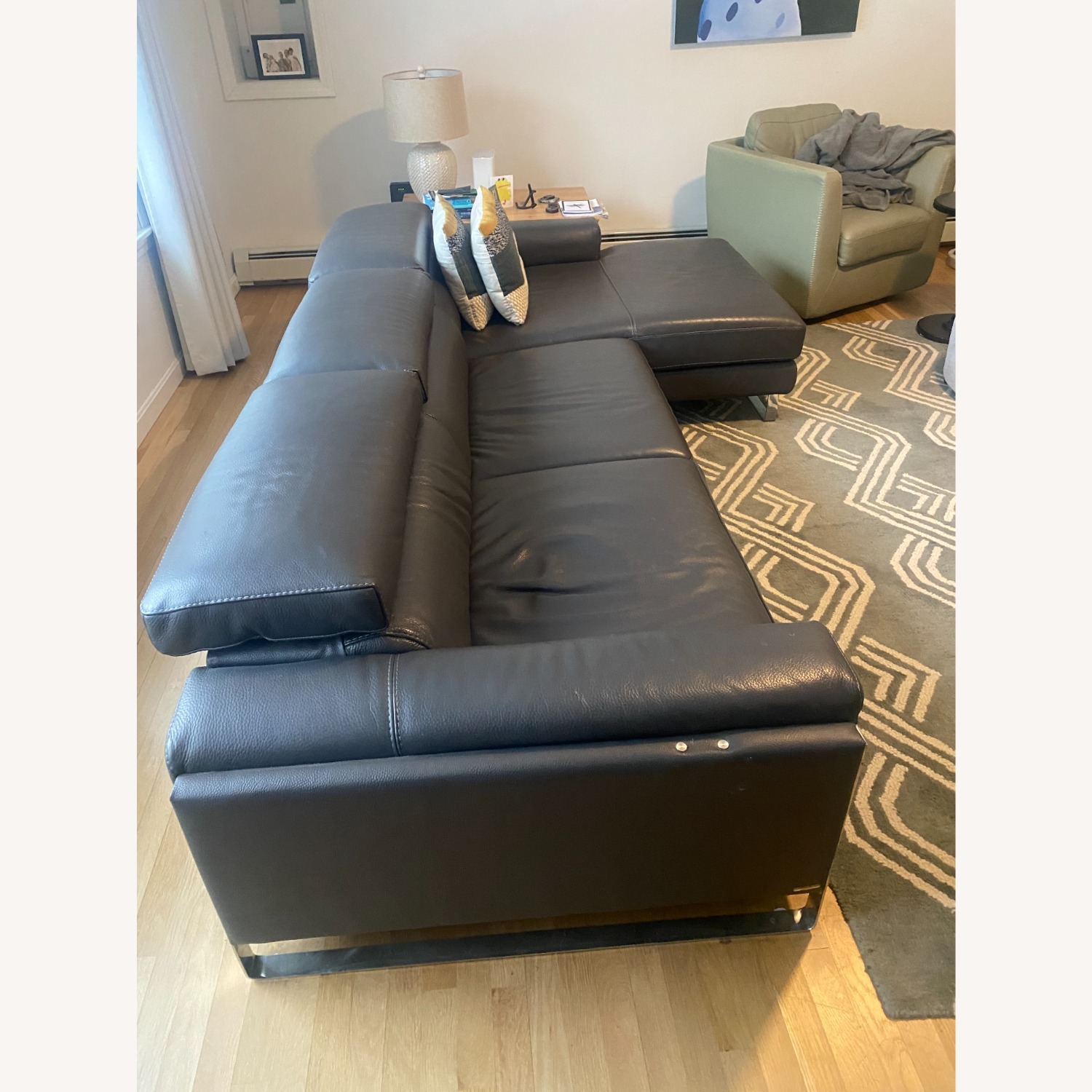 Natuzzi Dark Gray Leather 2 Piece Sectional - image-3