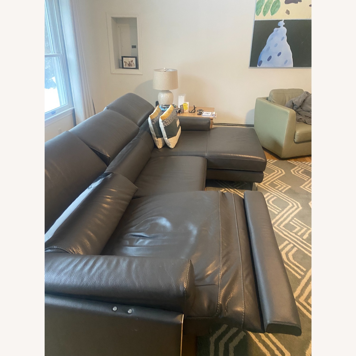 Natuzzi Dark Gray Leather 2 Piece Sectional - image-2