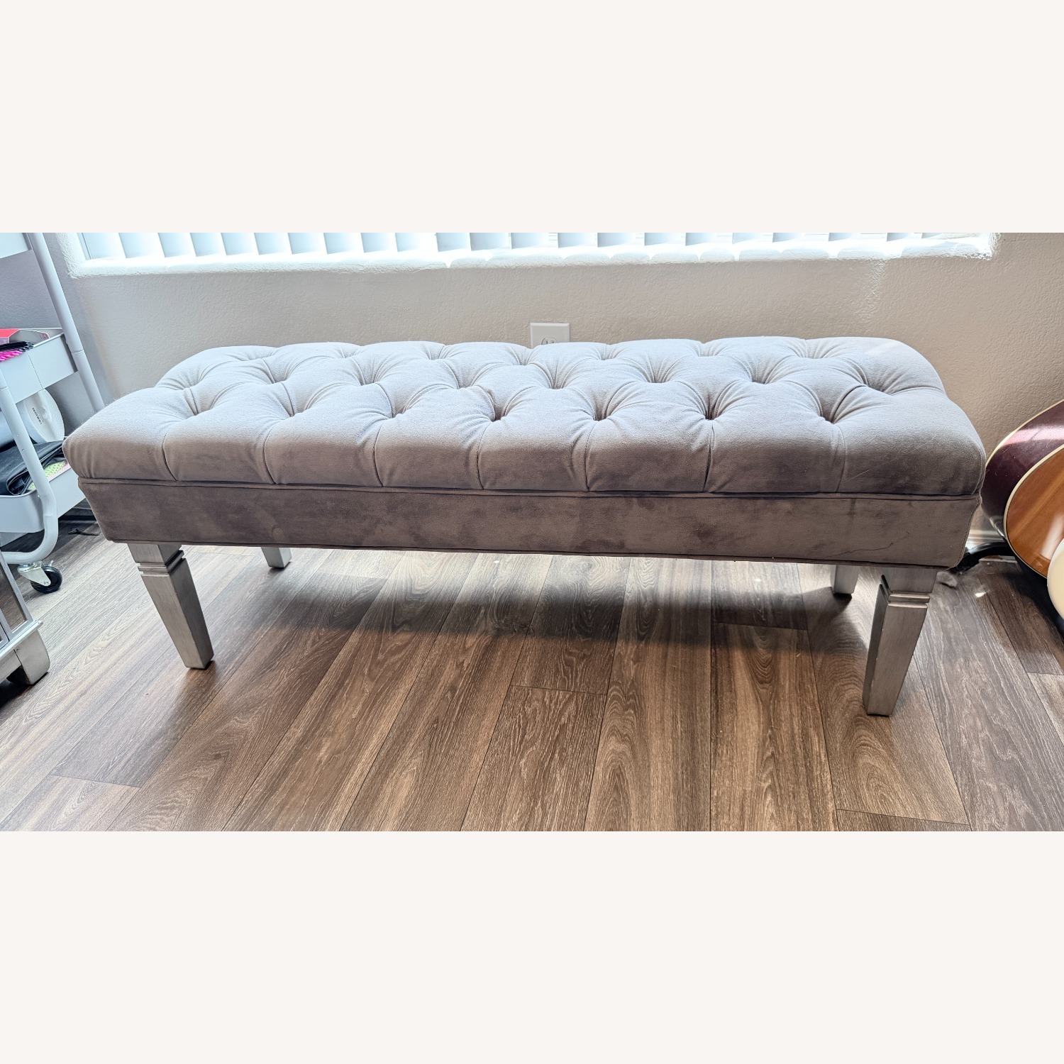 Pier 1 Imports Hayworth Light Gray Fabric Bench - image-2
